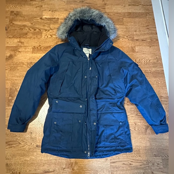 LL Bean Down Parka Baxter Downtek Puffer Jacket with removable Fur Hood Size S - Picture 12 of 14